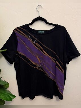 Lauren Ralph Lauren Horsebit Print Black Purple Top Size XXL Equestrian Chain